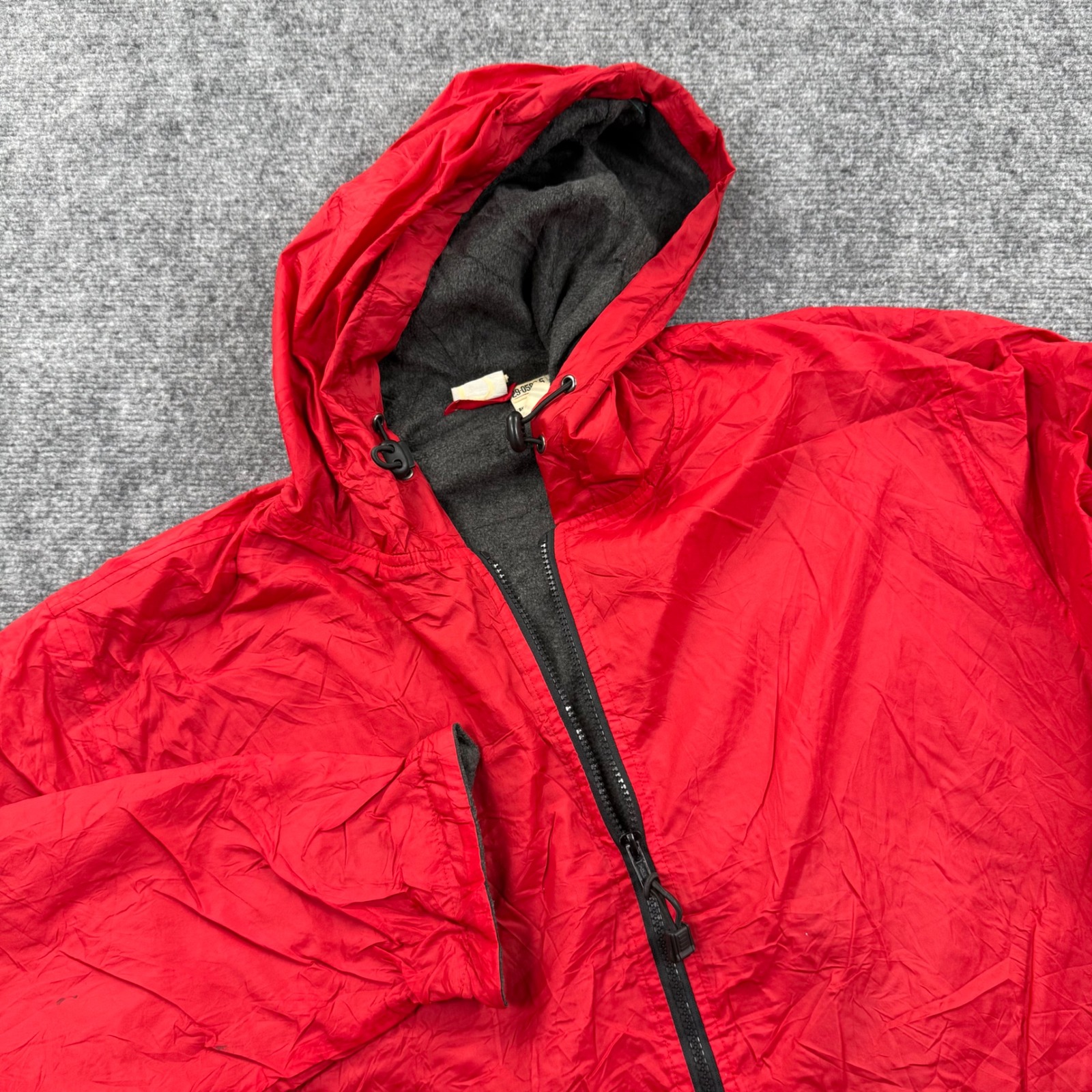 Roaman's Windbreaker Jacket Large Red Fleece Lined Hooded Full Zip Flaw Men's